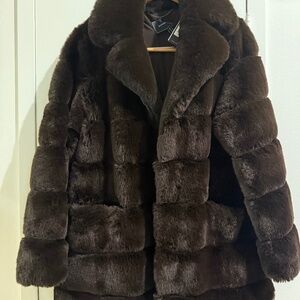 BCBGMaxAzria Luxurious Brown Faux Fur Coat